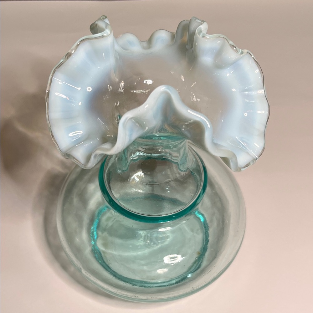 Fenton Aqua Crest vase, vibrant aqua blue